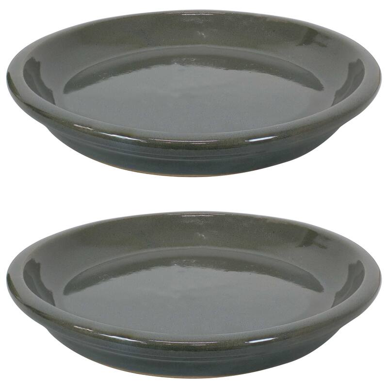 Sunnydaze Set of 2 Glazed Ceramic Planter Saucers - 9" - 9" - Gray