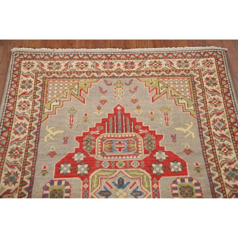 Kazak Oriental Accent Rug Hand-Knotted Grey Wool Carpet - 3'2"x 5'0"
