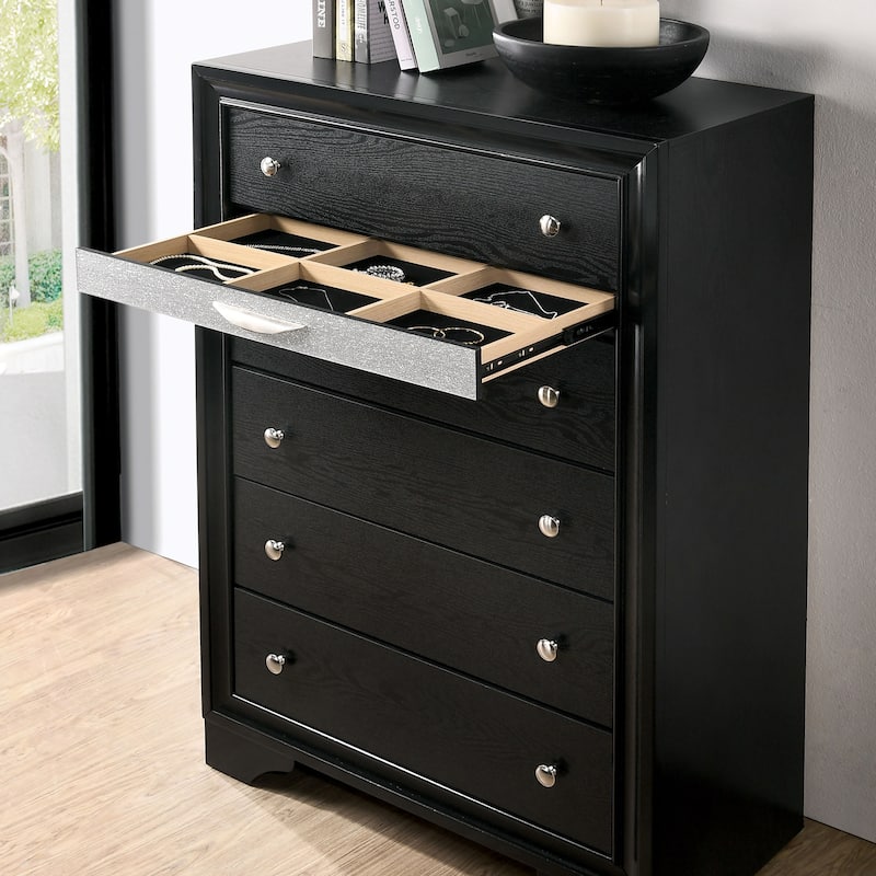 Aoki Contemporary Black and Silver 6-Drawer Chest by Furniture of America - Black