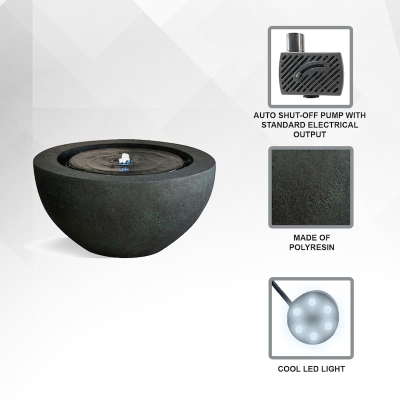 XBrand 19.8"W Round Polyresin Sphere Water Fountain w/LED Light, For Indoor/Outdoor, Garden Water Fountain