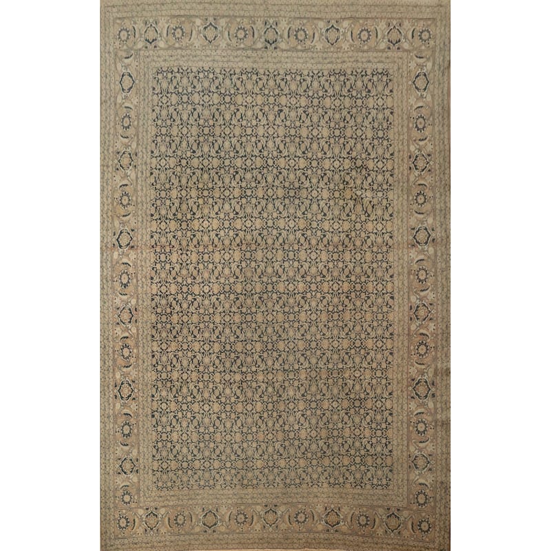Hand Knotted Oriental 100% Wool Carpet Traditional Floral Navy Blue & Blues Tabriz (Haj Jalili) Area Rug - 12' 11'' X 9' 4''
