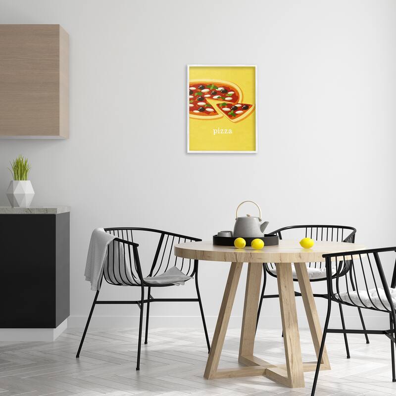 Stupell Delicious Pizza on Yellow Framed Giclee Art Design By Kim Allen