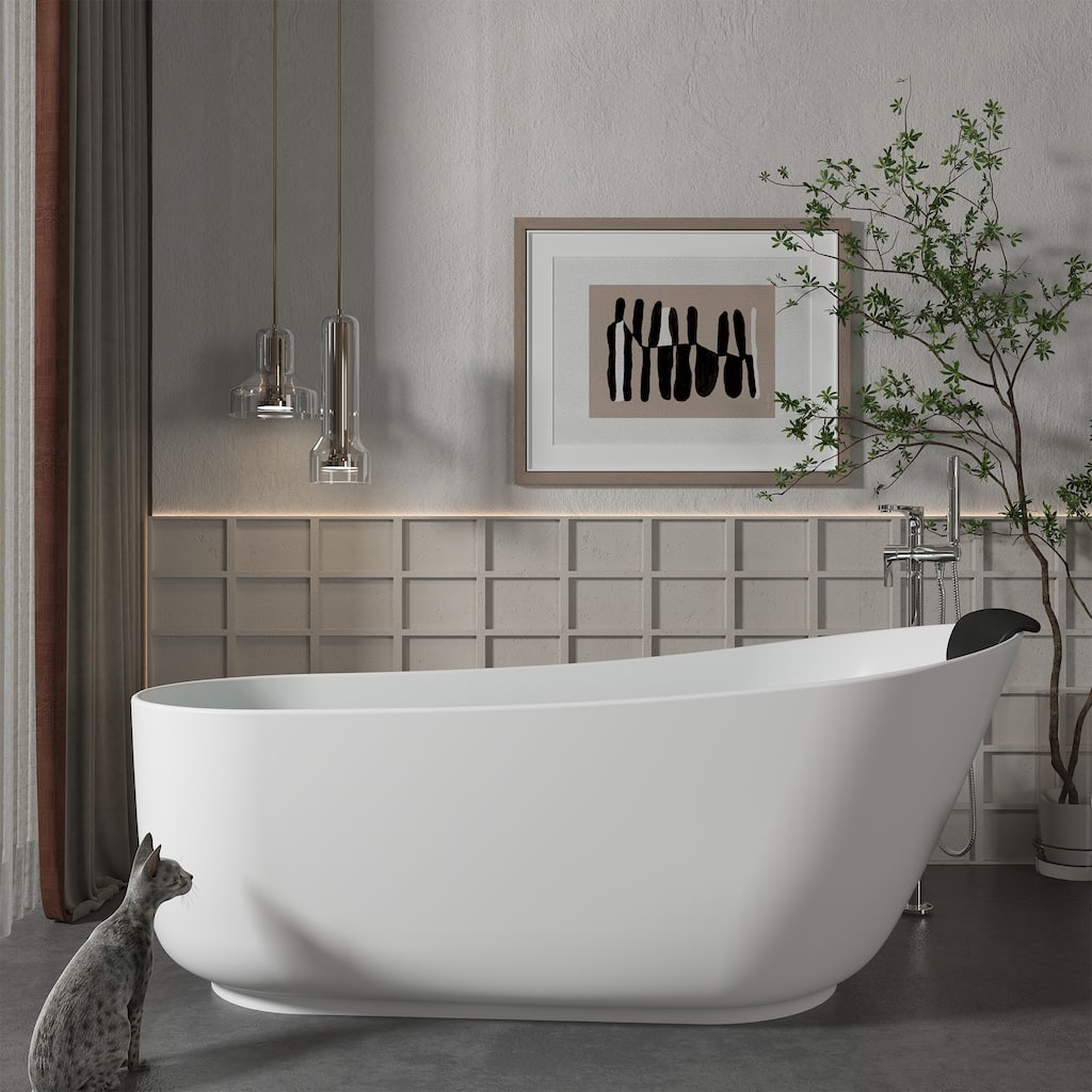 CASAINC Resin Stone Solid Surface Soaking Stand Alone Bathtub Freestanding Bathtub in Matte White