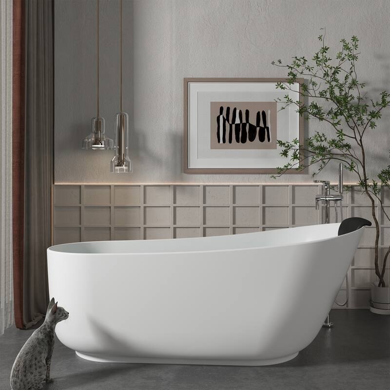 CASAINC Resin Stone Solid Surface Soaking Stand Alone Bathtub Freestanding Bathtub in Matte White