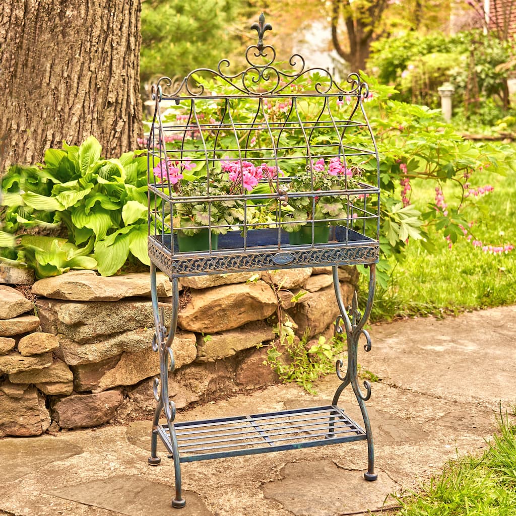Iron Cage Plant Stand, "Paris 1968", Antique Blue