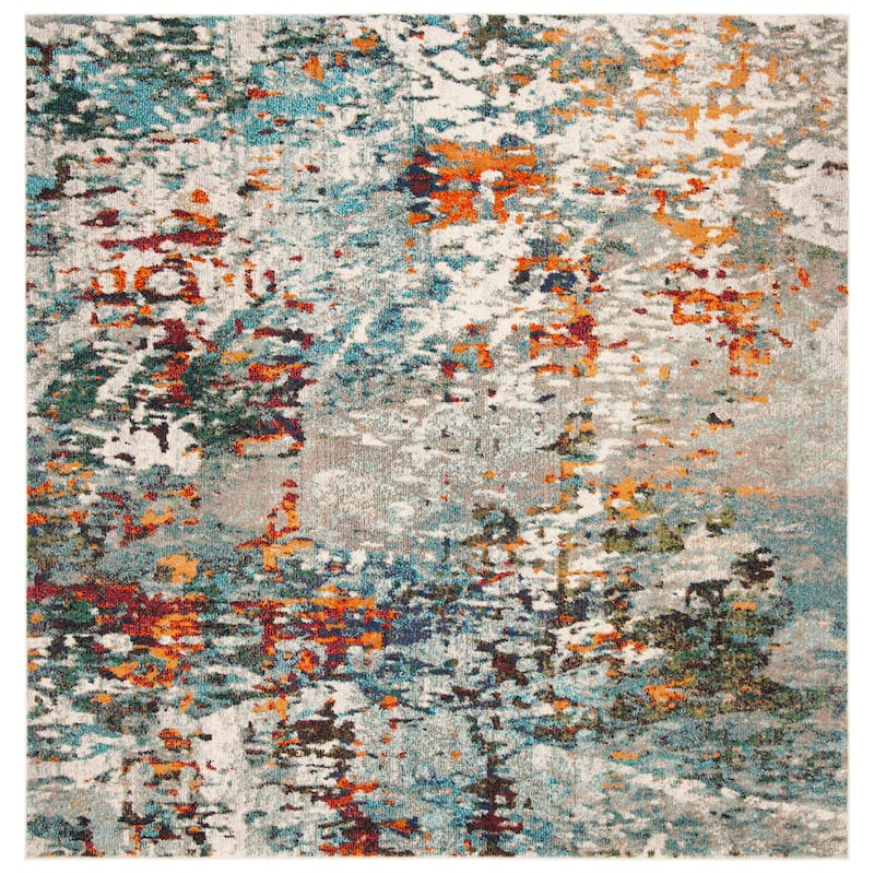 SAFAVIEH Madison Poranna Modern Abstract Rug - 6'7" Square - Grey/Blue - Square