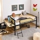 preview thumbnail 1 of 37, Metal Loft Bed with Desk, Rattan Loft Bed Frame with Hanging Storage Black+Natural
