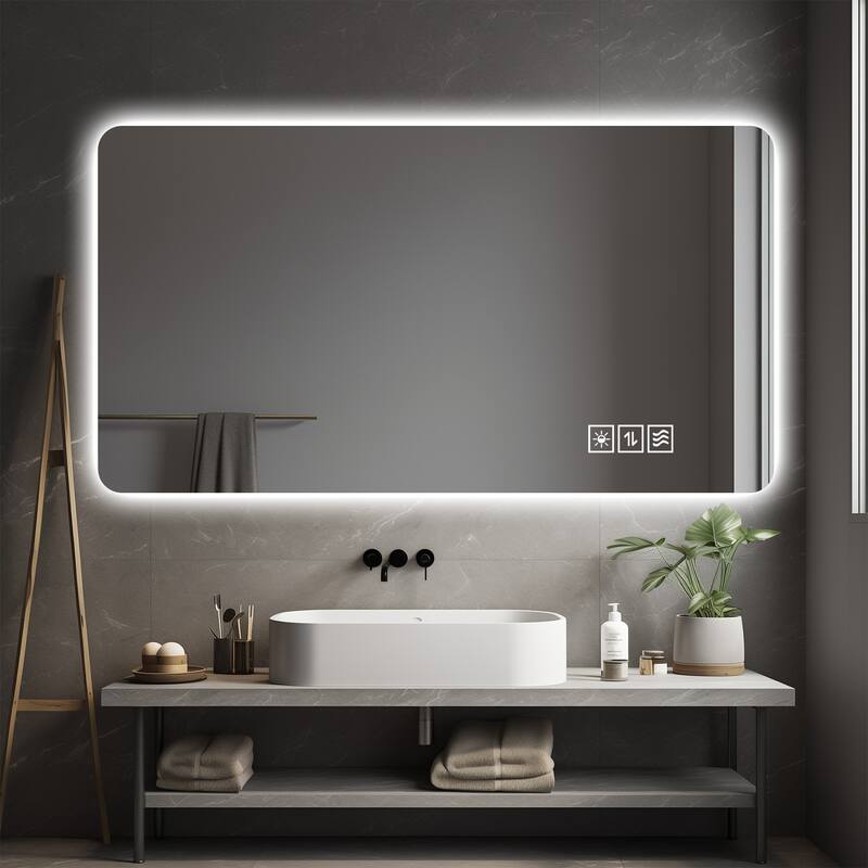 24x48 inch Wall Mounted LED Mirror Bathroom Full Length Makeup 3 Colors Dimming Anti fog