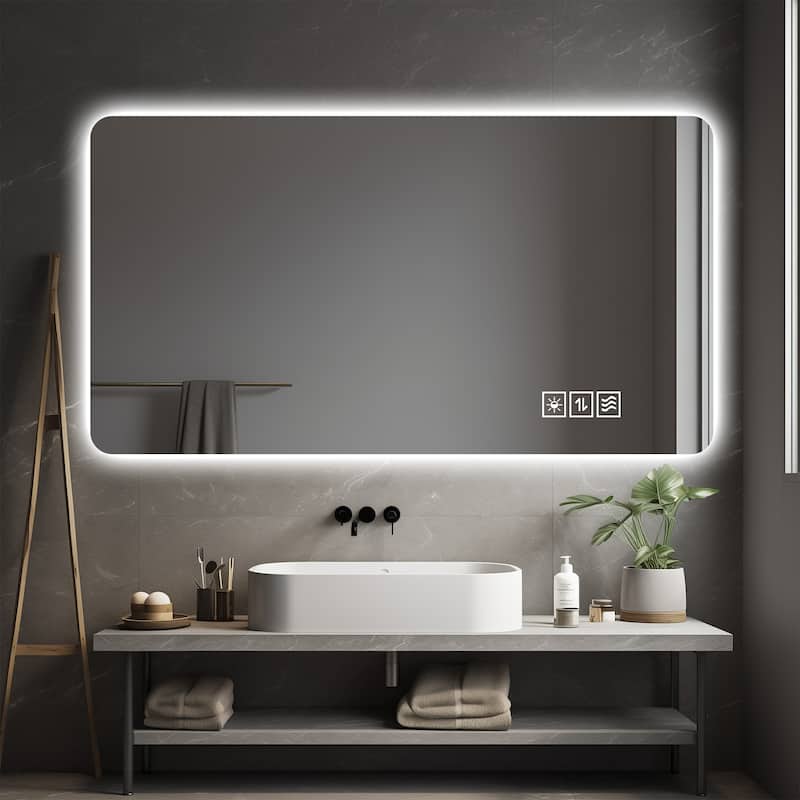 Full-length Wall Mounted LED Mirror with Adjusting Lighting - Silver