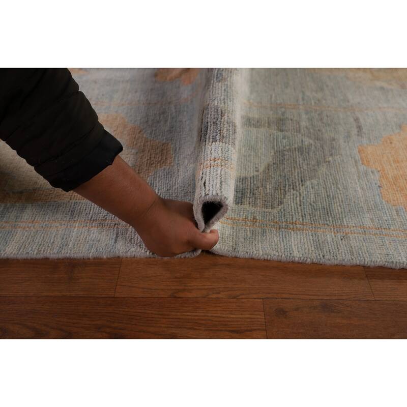 Vegetable Dye Blue Oushak Turkish Area Rug Handmade Wool Carpet - 9'4" x 11'10"