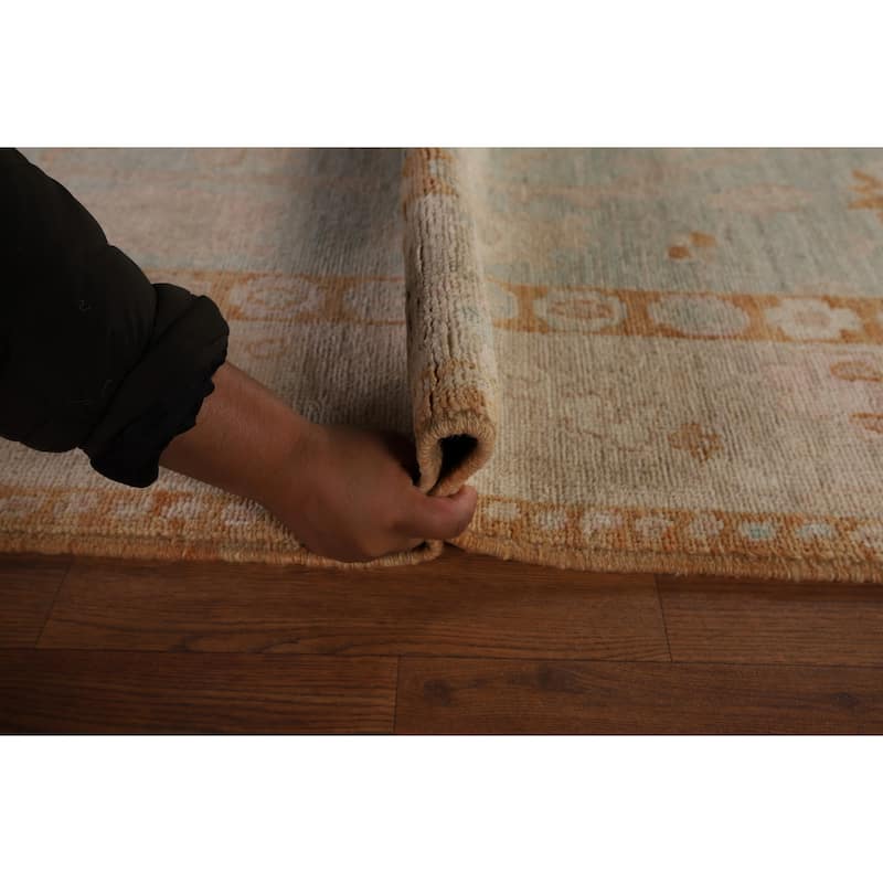 Vegetable Dye Oushak Turkish Runner Rug Handmade Wool Carpet - 4'0" x 12'2"