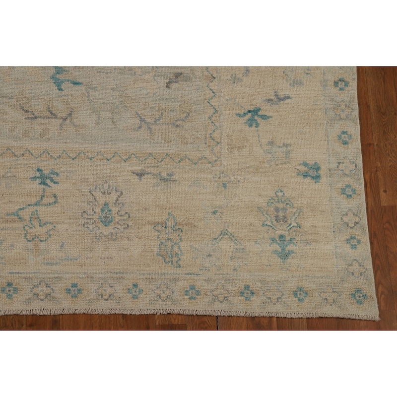 Hand Knotted Oriental 100% Wool Carpet Transitional All-Over Beige & Ivories Oushak Area Rug - 10' 6'' X 8' 2''