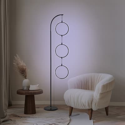 Brightech Nova 74 in. Classic Black Industrial 3-Light LED Super Bright Floor Lamp with Built-In Color Changing Function