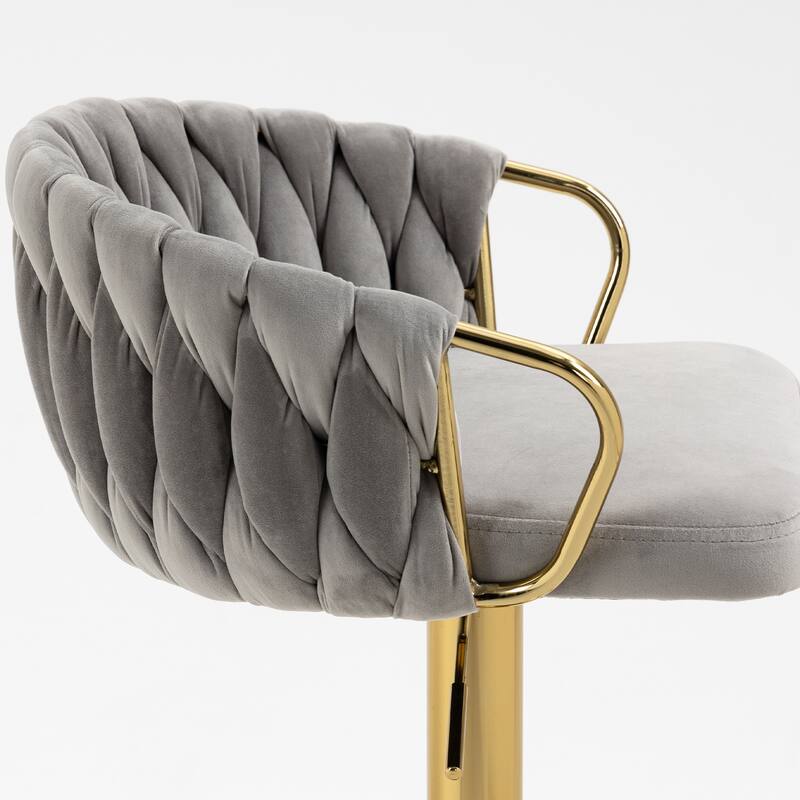 Set of 4 Bar Stool Adjustable Height Swivel Velvet Woven