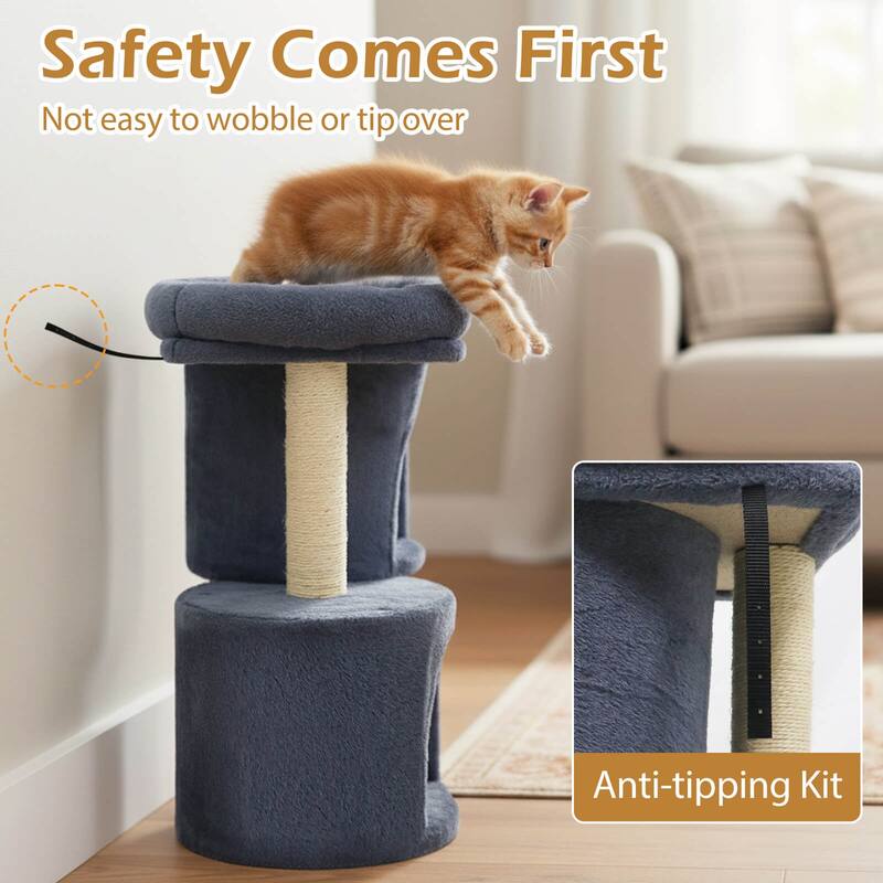 Costway 26” Small Cat Tree with Large Padded Plush Perch, 2 Condos, - See Details
