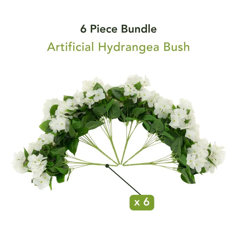 14-in UV Resistant Artificial Hydrangea Bush - Set of 6