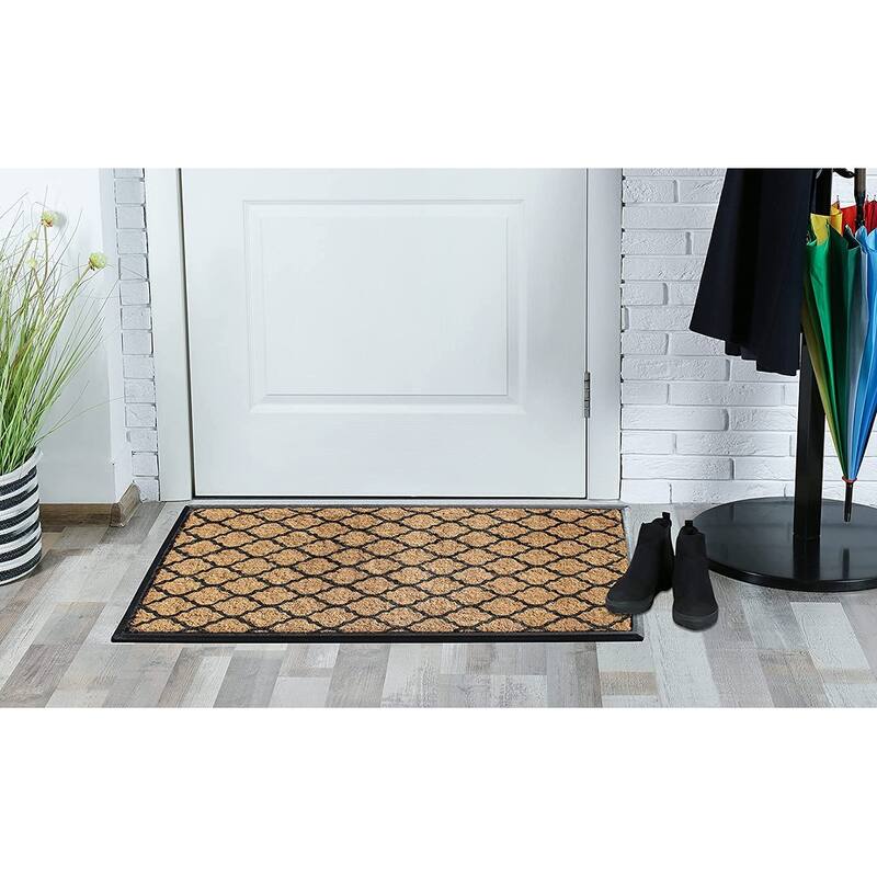 A1HC First Impression Hand Finished Rubber and Coir Classic Paisley Border Extra Large Double Doormat (30" x 48")