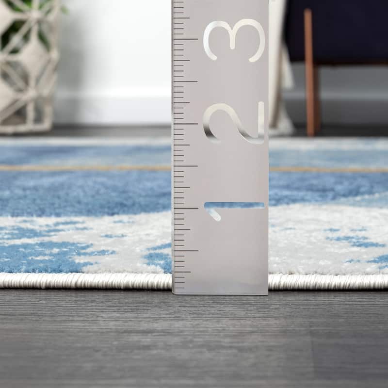 Abani Atlas Collection ATL110A Intertwined Circles Blue Grey Area Rug