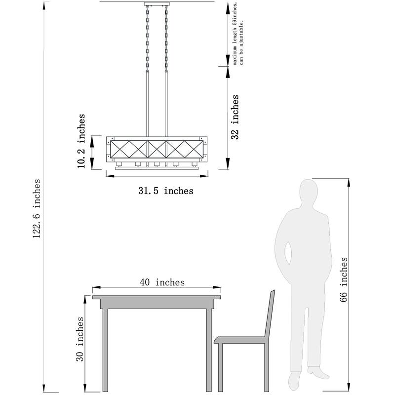 5-Light Farmhouse Square/Rectangle Kitchen Island Chandelier with Solid Wood Accent