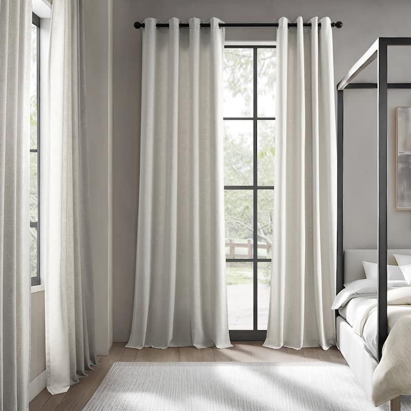 Exclusive Fabrics Basic Faux Linen Curtain Pair - 2 Panels - Light Filtering Grommet Curtains