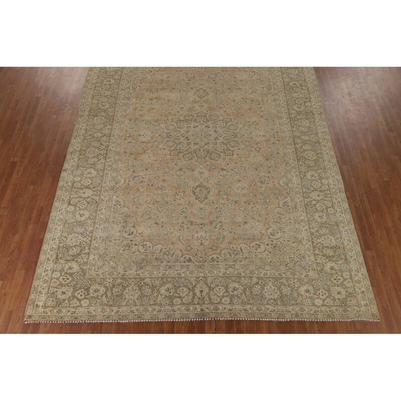 Distressed Kashan Vintage Persian Area Rug Hand-Knotted Wool Carpet - 9'8" x 13'0"