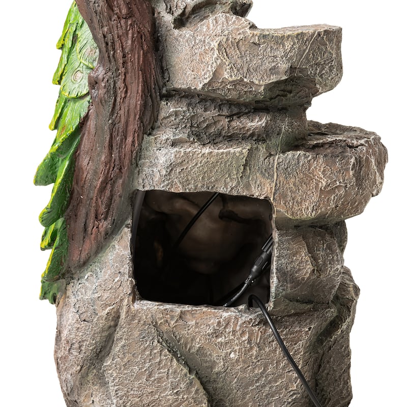 Glitzhome 20.5"H 4-Tierd Lighted Peacock Stacked Stones Polyresin Outdoor Floor Fountain