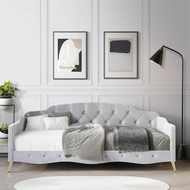 CraftPorch Velvet Crystal Button Tufted Twin Daybed