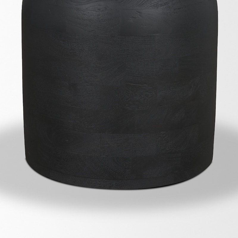 Atlas 42" Black / Mid-Brown Wood Stacked Pedestal Base Round Dining Table