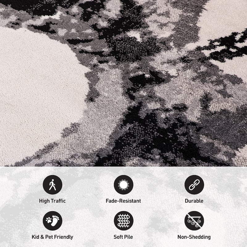 World Rug Gallery Contemporary Abstract Circles Black Area Rug