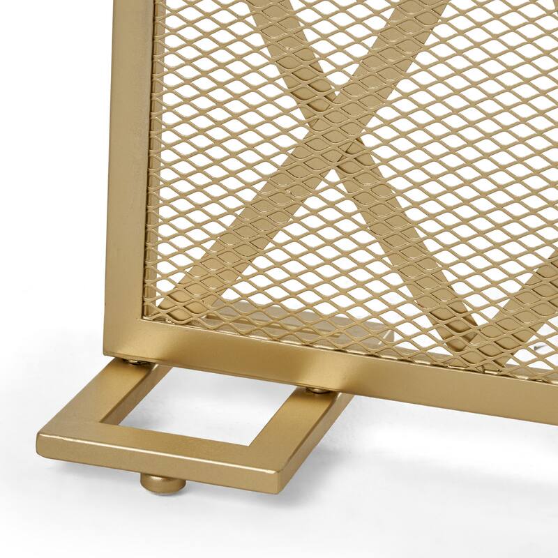 30x40 Fireplace Screen, Overlapping Round Lens Design, Gold Iron