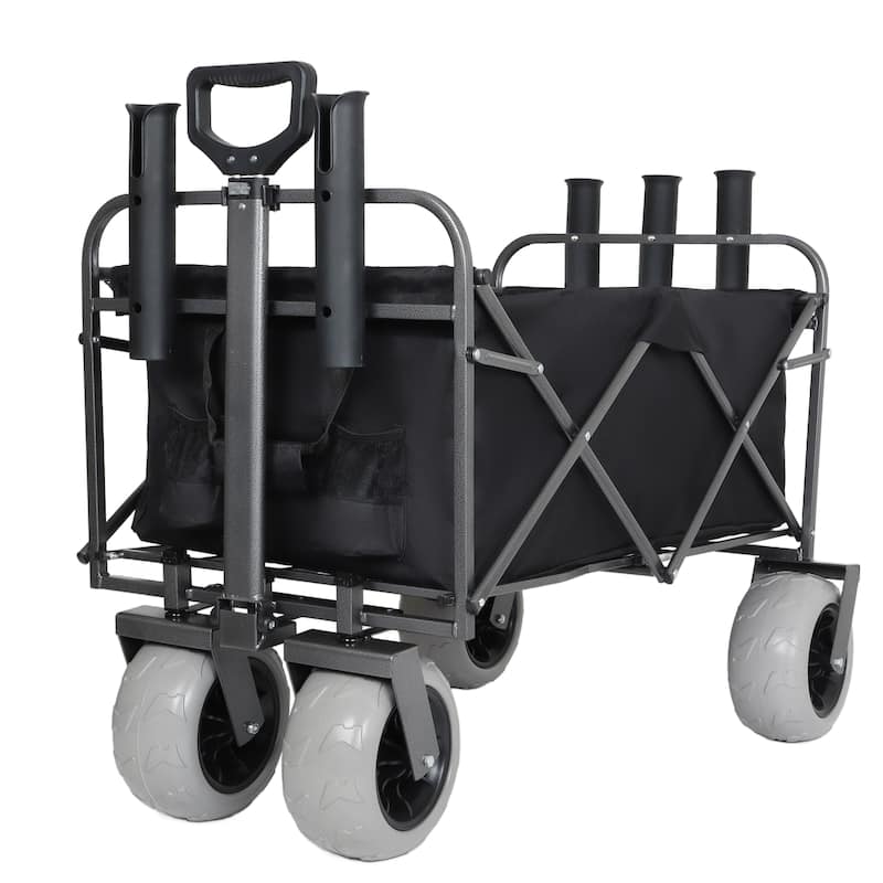 Fishing Cart with Rod Holders,Beach Wagon with Big Wheels for Sand 500lbs Capacity - All Terrain Steel Frame Utility Cart