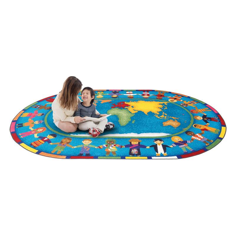 Hands Around the World Multi Educational Oval Nylon Area Rug