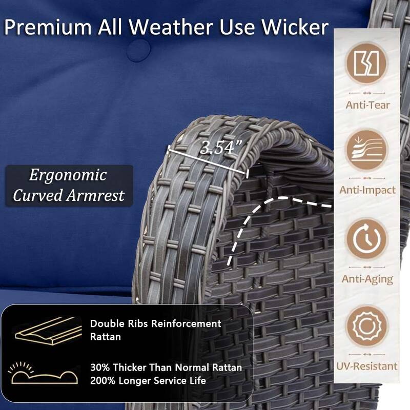 5 Piece Outdoor Wicker Patio Furniture Swivel Chair with Ottoman Set