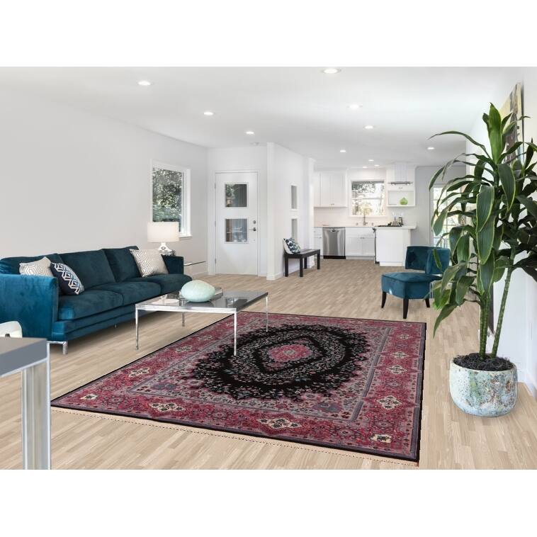 Black & Pink Tabriz Chinese Rug Hand-Knotted Wool Carpet - 6'0"x 9'0"