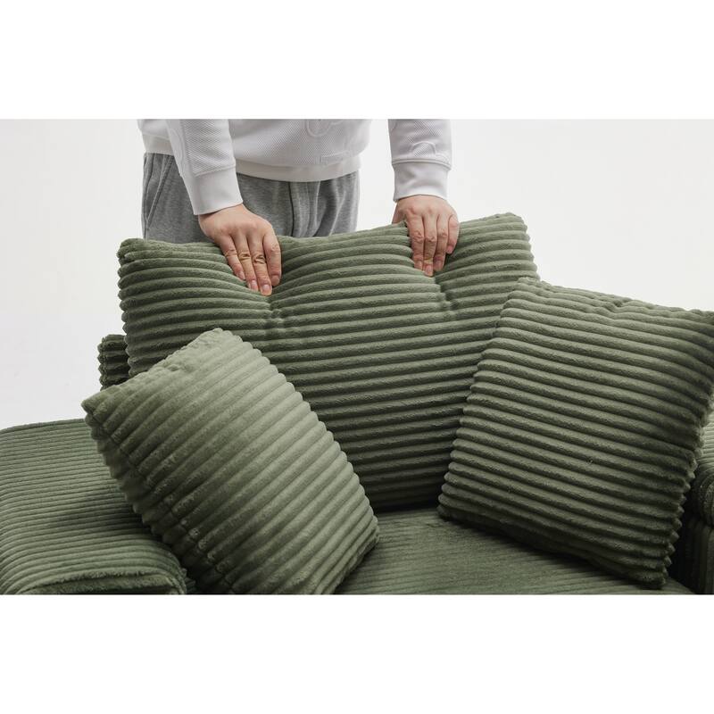 Corduroy Upholstered Chaise Lounge with Movable Ottoman, Living Room Storage Sofa Chair with Cup Holder, Detachable Cushions