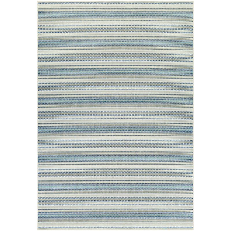 Dream Decor Rugs Samantha Sand Stripe Blue Beige Outdoor Area Rug - 5'10" x 9'2"