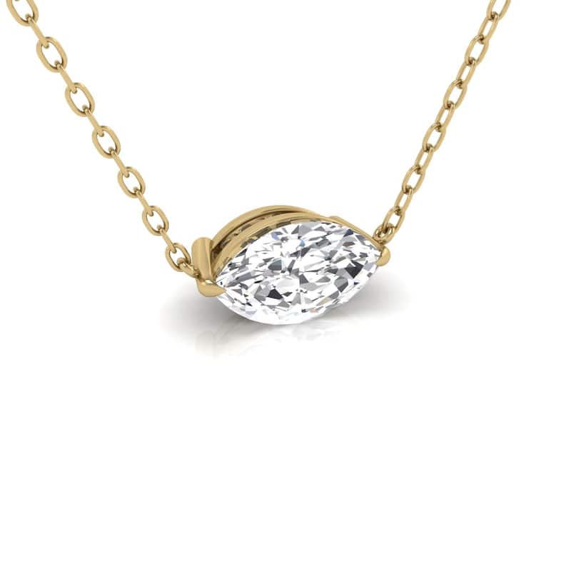 Marquee Lab Grown 1/2 Carat Floating Marquise Diamond Solitaire Pendant in 14K Yellow Gold