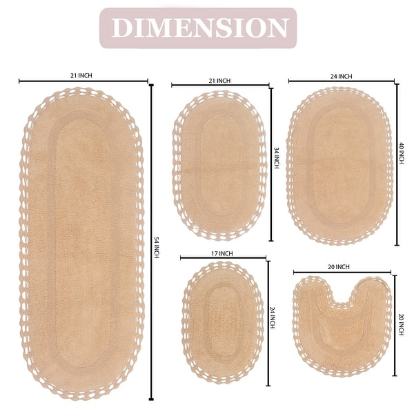 dimension image slide 1 of 3, Hampton Crochet Bathmat 100% Cotton Non-Slip Bathroom Rug Set, Machine Washable Bath Rug, 5 Piece Bath Mat Set with Contour
