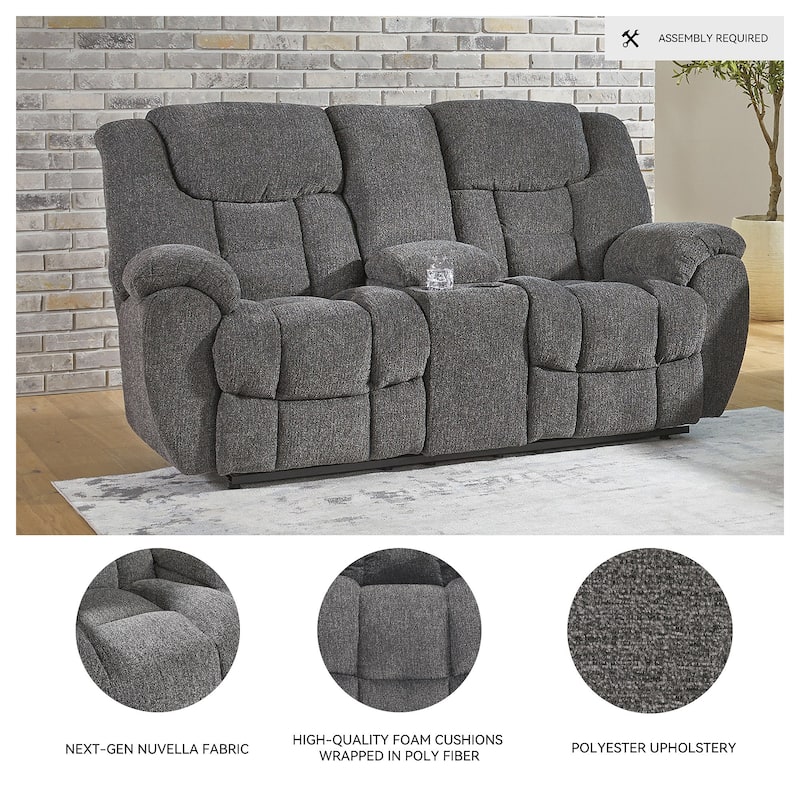 Signature Design by Ashley Foreside Gray Double Reclining Loveseat with Console - 76"W x 43"D x 44"H