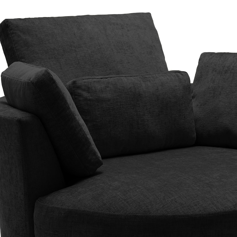 Upholstered Barrel Swivel Chairs with Moon Ottoman (Set of 2)