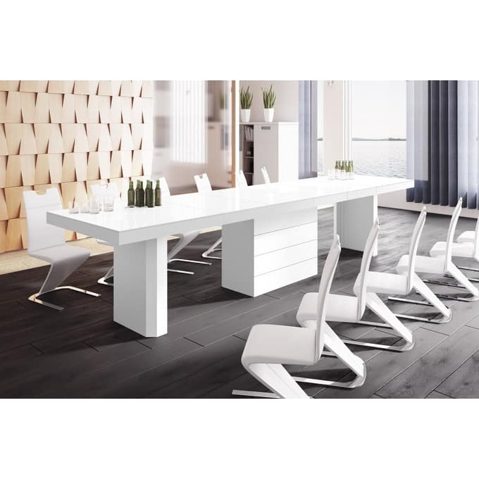 VOLOS Extendable High-gloss Modern Dining Table - White