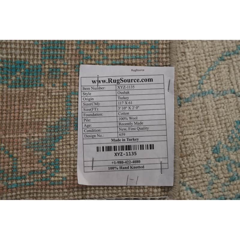 Vegetable Dye Oriental Oushak Turkish Rug Hand-knotted Wool Carpet - 2'0" x 3'10"