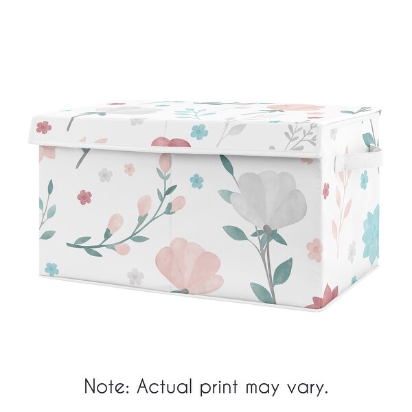 Peach Green Watercolor Floral Rose Flower Girl Fabric Toy Bin Storage Box Chest 