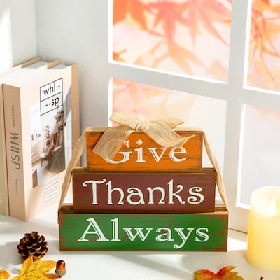 Glitzhome Fall Harvest Thanksgiving Wooden Block Set
