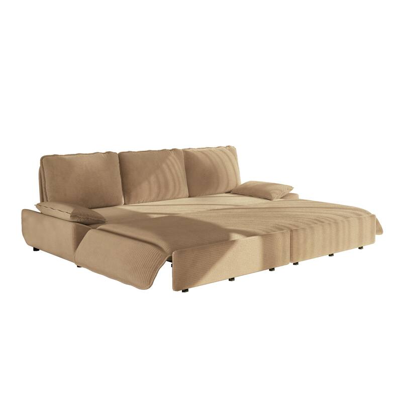 94.5" King Size Pull Out Sofa Bed, 3-in-1 Convertible Sleeper in Corduroy Fabric, Sofa Bed