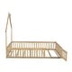 preview thumbnail 3 of 17, House-shaped Design Bed Full Size House Bed Rustic Country Floor Bed Wood Frame with Chimney, Fence Guardrail and Door