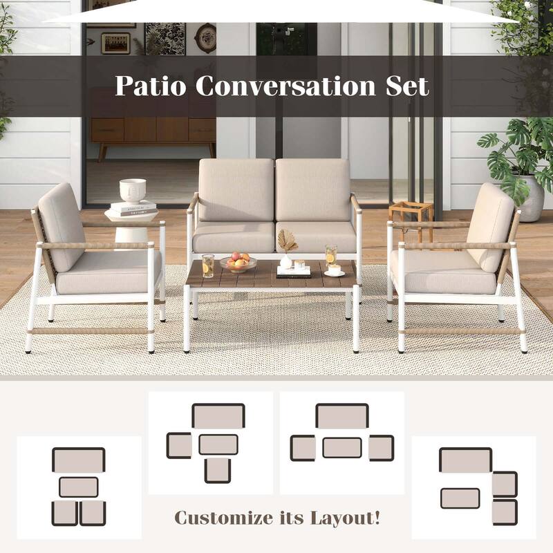 Costway 2 PCS Patio Furniture Set Loveseat Sofa with Coffee Table - Loveseat Sofa