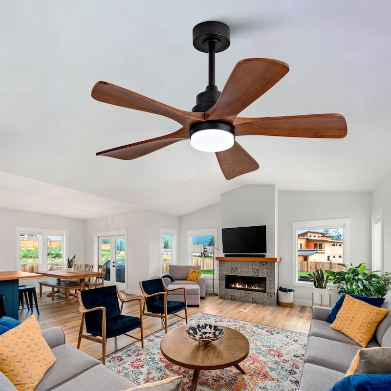 42 Inch Modern Ceiling Fans With Lights and Remote Control, 5 Solide Wood Blades, Reversible DC Motor - Antique Black