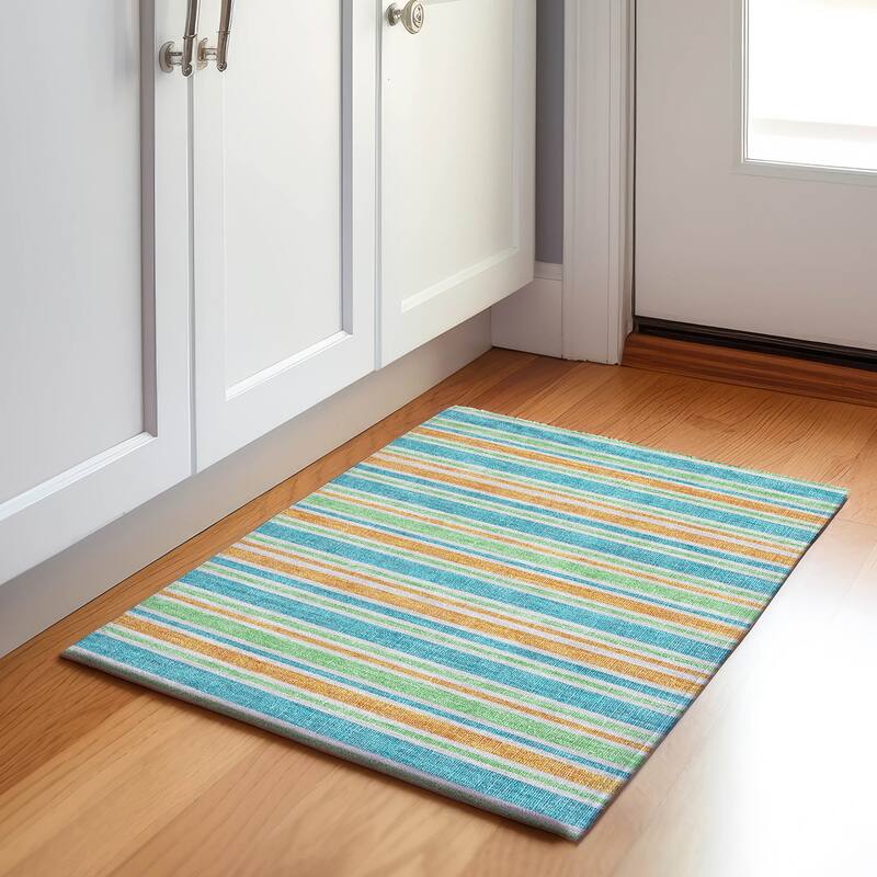 Premium Washable Super Soft Modern Cabana Stripe Mayfield Rug - Teal - 1' 8" x 2' 6" - Rectangle