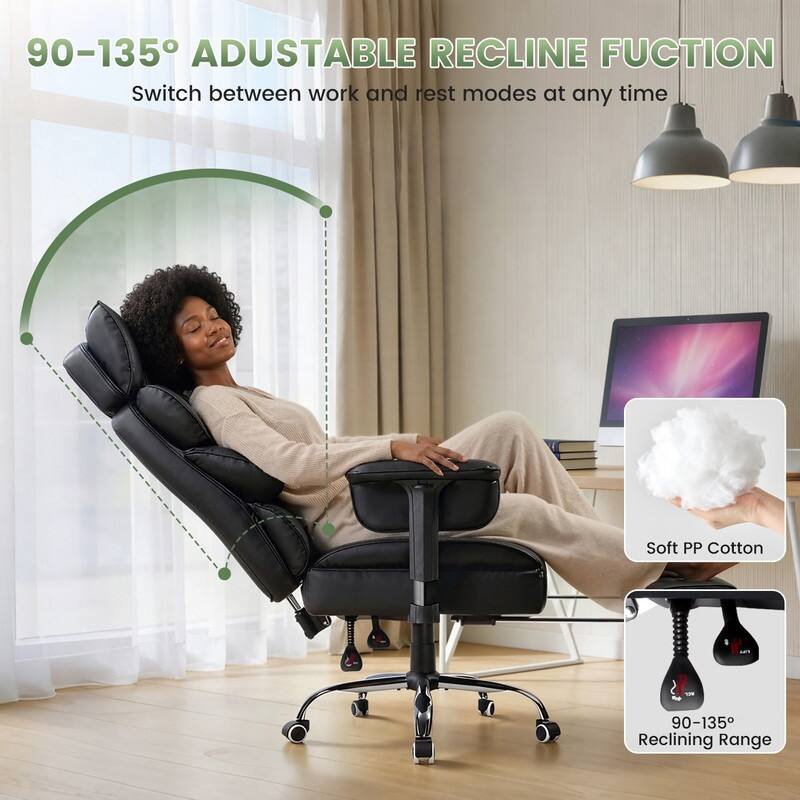 BOSSIN 300lbs Big & Tall Office Chair, Reclining Executive Chair, Footrest, Lumbar Support, Adjustable Headrest & Armrests